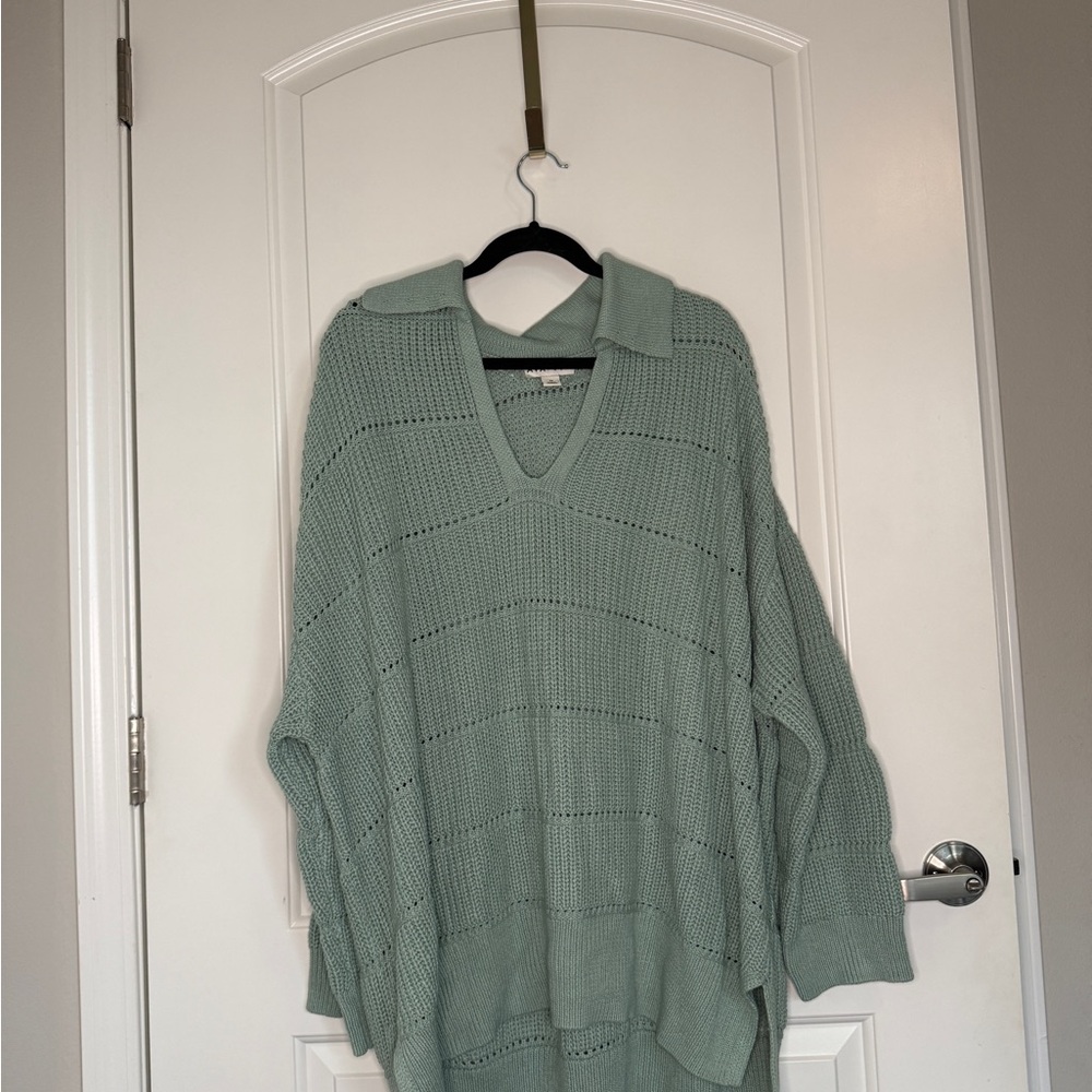 Ava & Viv Sage Green Open Knit Sweater Tunic – V-Neck – Size 3X